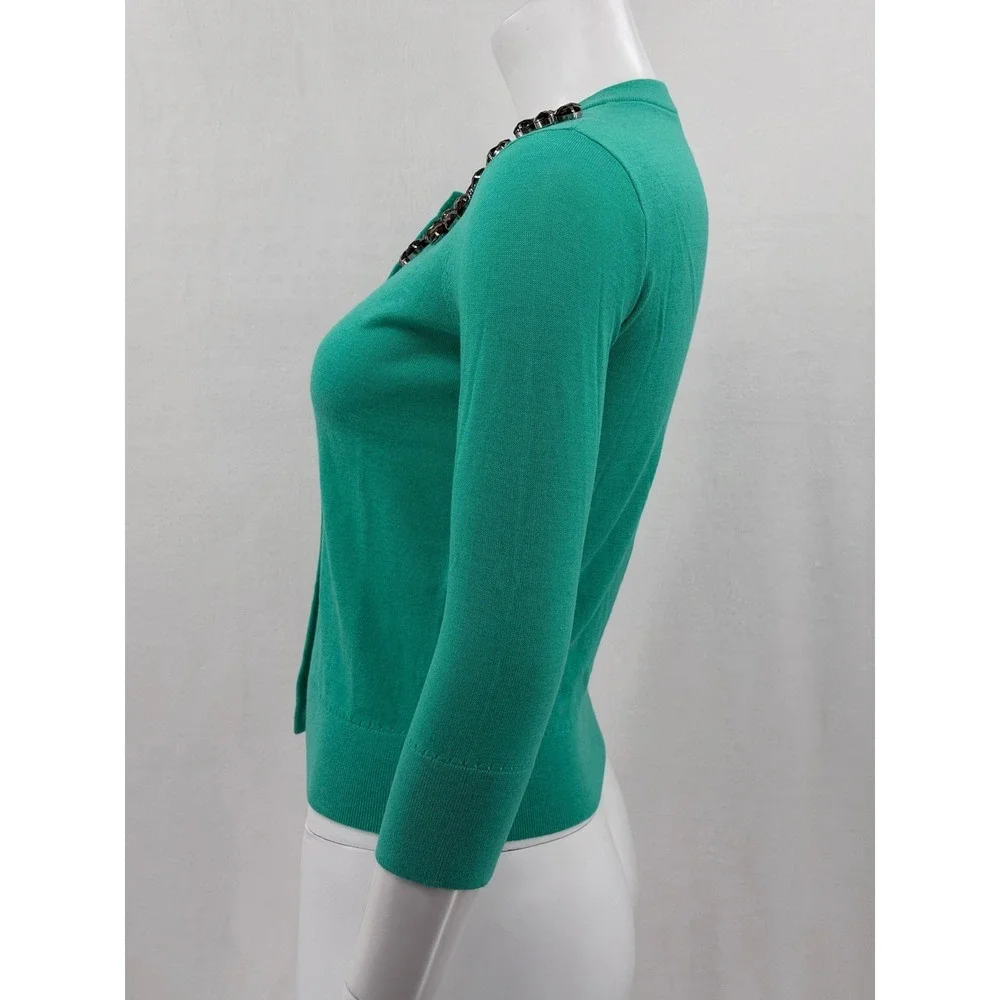 Kate Spade Sweater Womens XS Green Leni‎ Cardigan Jeweled Preppy Office Holiday